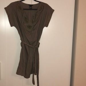 Metallic Embroidered military green tunic w/belt